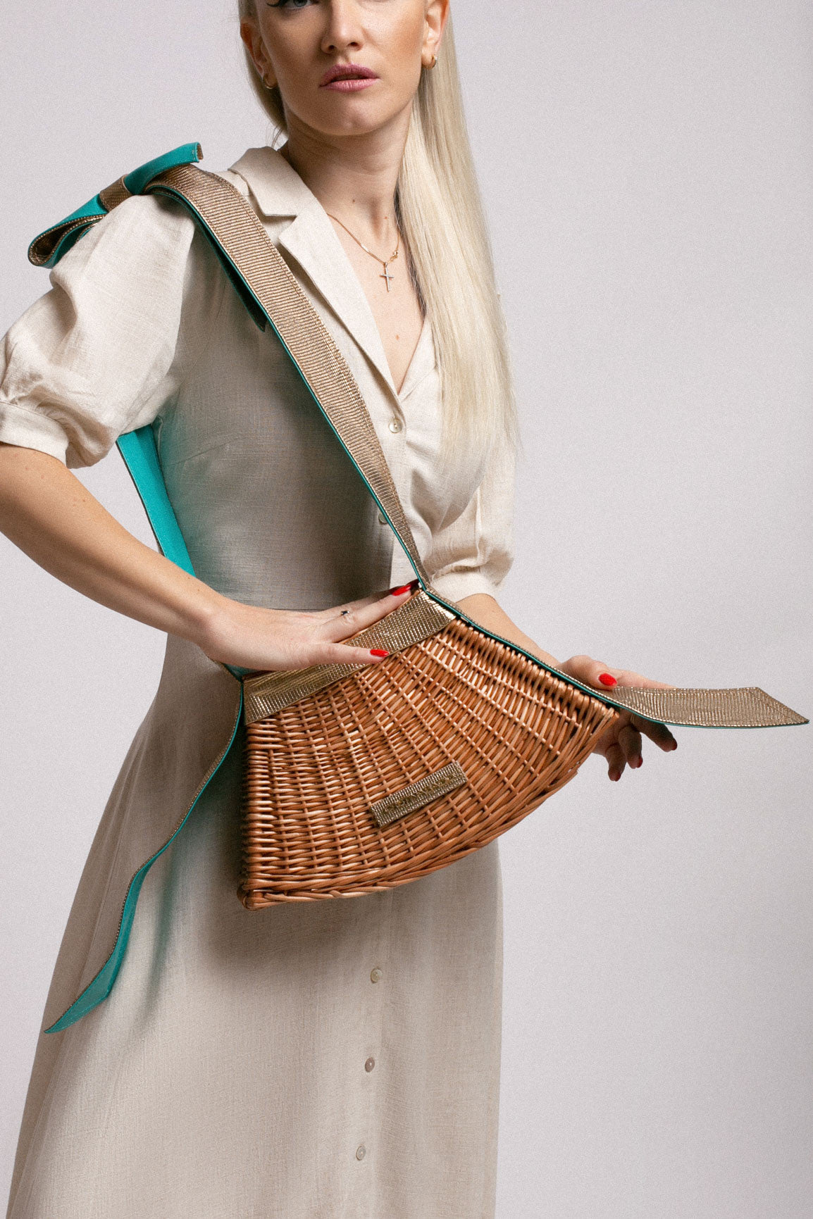 Le Panier Quattro * Wicker Metalstar Gold Scuba Blue